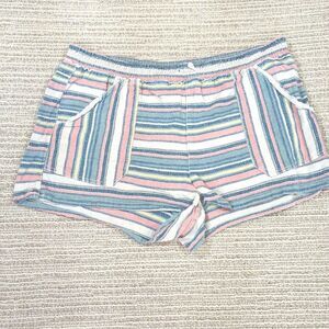 2xl womens rewind multicolor striped linen blend elastic waist shorts drawstring